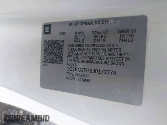 2018 Chevrolet Camaro 2SS с VIN 1G1FG3D78J0173774, выставлен на аукционе IAAI как лот 40052727 с пробегом 44 476 миль миль и . История ставок и продаж доступна на DreamBid. Изображение 9.