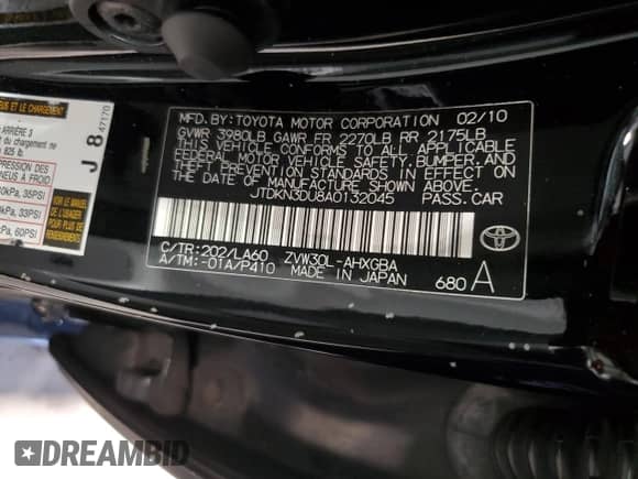 2010 Toyota Prius II with VIN JTDKN3DU8A0132045, listed as a Copart auction lot 70306915 with 221,519 mi miles and Salvage title. Bid and sale history available at DreamBid. Image 12.