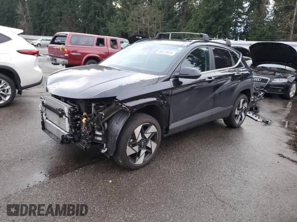2024 Hyundai Kona Limited с VIN KM8HECA37RU155189, выставлен на аукционе Copart как лот 86973654 с пробегом 5 009 миль миль и Списание • Salvage title. История ставок и продаж доступна на DreamBid. Изображение 1.