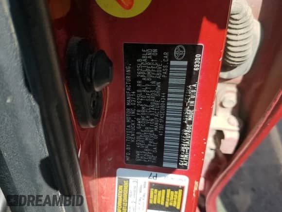 2014 Toyota Camry L с VIN 4T1BF1FK5EU804344, выставлен на аукционе Copart как лот 71282095 с пробегом 247 619 миль миль и Списание • Salvage title. История ставок и продаж доступна на DreamBid. Изображение 12.