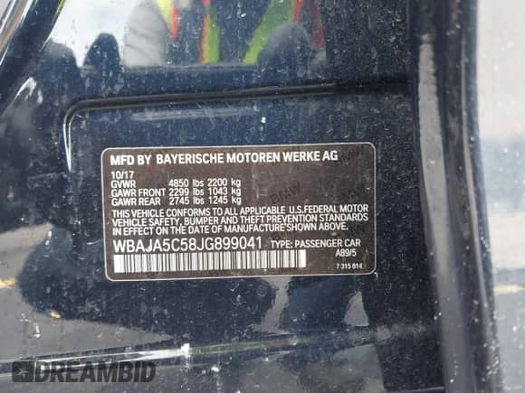 2018 BMW 5 Series 530i с VIN WBAJA5C58JG899041, выставлен на аукционе IAAI как лот 43254657 с пробегом 70 801 миль миль и . История ставок и продаж доступна на DreamBid. Изображение 9.