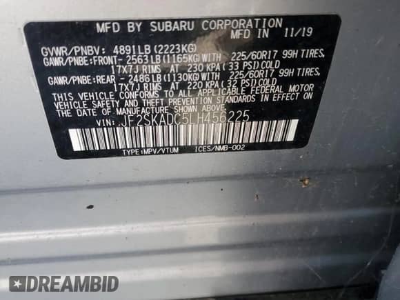 2020 Subaru Forester z VIN JF2SKADC5LH456225, wystawiony jako Copart lot #63793685 z przebiegiem 13 142 mil mil oraz Szkoda całkowita • Salvage title. Historia ofert i sprzedaży dostępna na DreamBid. Obrazek 13.