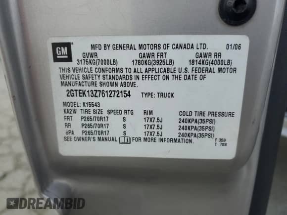 2006 GMC Sierra 1500 SLT with VIN 2GTEK13Z761272154, listed as a Copart auction lot 71671775 with 167,688 mi miles and Salvage title. Bid and sale history available at DreamBid. Image 12.
