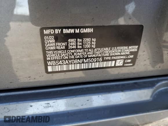 2022 BMW M3 Competition xDrive with VIN WBS43AY08NFM50916, listed as a Copart auction lot 48232735 with 17,994 mi miles and Salvage title. Bid and sale history available at DreamBid. Image 14.