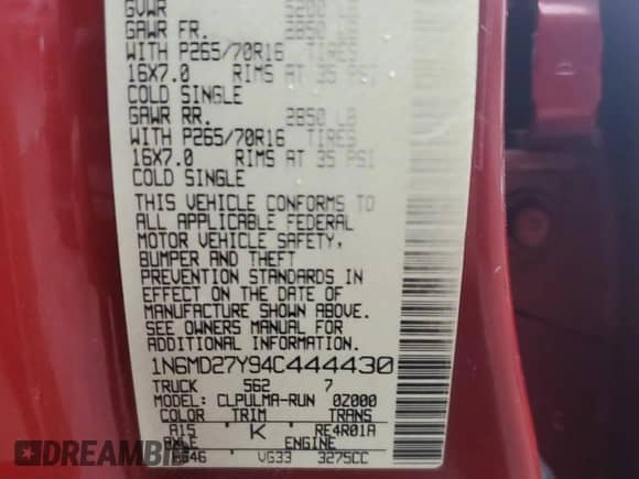 2004 Nissan Frontier SVE с VIN 1N6MD27Y94C444430, выставлен на аукционе Copart как лот 46580725 с пробегом 187 237 миль миль и Списание • Salvage title. История ставок и продаж доступна на DreamBid. Изображение 12.