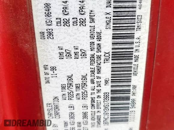 1999 Dodge 1500 с VIN 1B7HC16Y2XS172669, выставлен на аукционе Copart как лот 71096185 с пробегом 192 164 миль миль и Списание • Salvage title. История ставок и продаж доступна на DreamBid. Изображение 13.