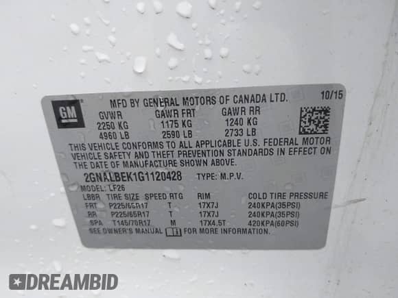 2016 Chevrolet Equinox LS с VIN 2GNALBEK1G1120428, выставлен на аукционе IAAI как лот 42890915 с пробегом 52 051 миль миль и . История ставок и продаж доступна на DreamBid. Изображение 9.