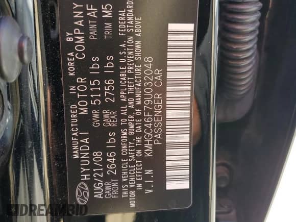 2009 Hyundai Genesis с VIN KMHGC46F79U032048, выставлен на аукционе Copart как лот 69056755 с пробегом 98 008 миль миль и Списание • Salvage title. История ставок и продаж доступна на DreamBid. Изображение 12.