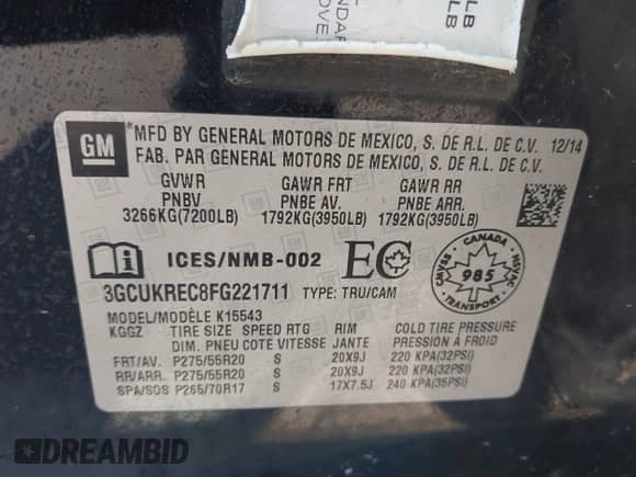 2015 Chevrolet Silverado 1500 LT z VIN 3GCUKREC8FG221711, wystawiony jako IAAI lot #42659610 z przebiegiem 136 438 mil mil oraz . Historia ofert i sprzedaży dostępna na DreamBid. Obrazek 9.