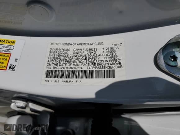 2018 Honda Accord Touring z VIN 1HGCV1F90JA007814, wystawiony jako Copart lot #80330735 z przebiegiem 169 248 mil mil oraz Szkoda całkowita • Salvage title. Historia ofert i sprzedaży dostępna na DreamBid. Obrazek 12.