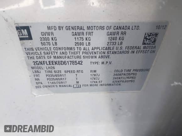 2013 Chevrolet Equinox LT z VIN 2GNFLEEK6D6178542, wystawiony jako IAAI lot #43357414 z przebiegiem 148 812 mil mil oraz . Historia ofert i sprzedaży dostępna na DreamBid. Obrazek 9.