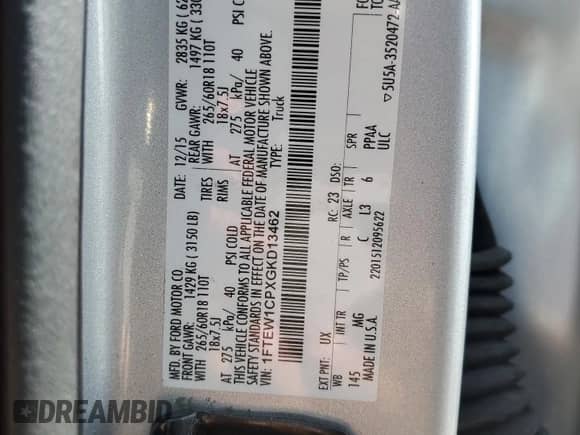 2016 Ford F-150 XLT z VIN 1FTEW1CPXGKD13462, wystawiony jako Copart lot #67857365 z przebiegiem 123 478 mil mil oraz Czysty tytuł • Clean title. Historia ofert i sprzedaży dostępna na DreamBid. Obrazek 12.