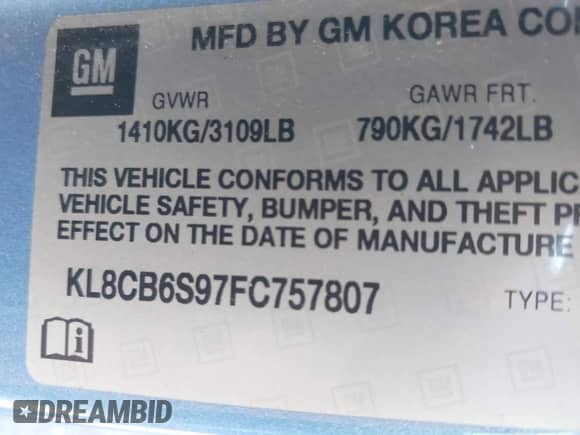 2015 Chevrolet Spark LS с VIN KL8CB6S97FC757807, выставлен на аукционе IAAI как лот 42999935 с пробегом 127 334 миль миль и . История ставок и продаж доступна на DreamBid. Изображение 9.