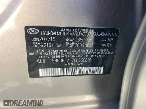 2015 Hyundai Elantra SE with VIN 5NPDH4AE7FH630816, listed as a Copart auction lot 87064755 with 116,264 mi miles and Clean title. Bid and sale history available at DreamBid. Image 13.