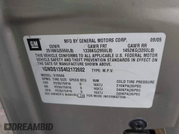 2006 Chevrolet TrailBlazer LT с VIN 1GNDS13S462172602, выставлен на аукционе IAAI как лот 43392410 с пробегом 133 161 миль миль и . История ставок и продаж доступна на DreamBid. Изображение 9.