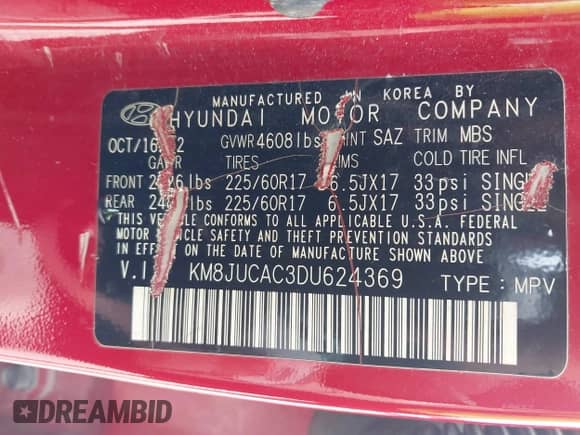 2013 Hyundai Tucson Limited с VIN KM8JUCAC3DU624369, выставлен на аукционе IAAI как лот 42975928 с пробегом 140 694 миль миль и . История ставок и продаж доступна на DreamBid. Изображение 9.