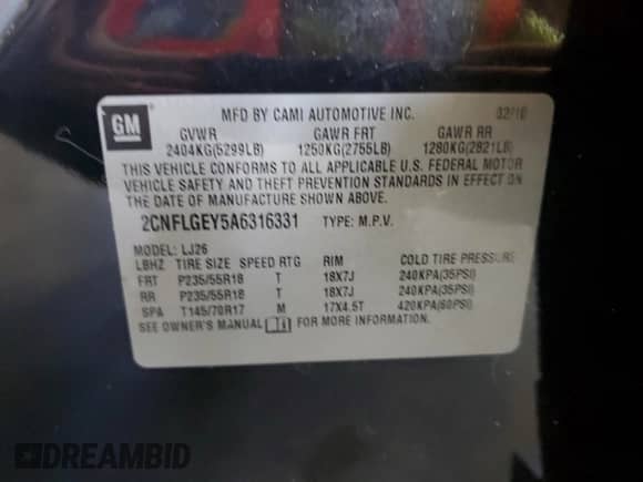 2010 Chevrolet Equinox LTZ с VIN 2CNFLGEY5A6316331, выставлен на аукционе Copart как лот 68136715 с пробегом 265 879 миль миль и Чистый • Clean title. История ставок и продаж доступна на DreamBid. Изображение 13.