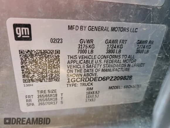 2023 Chevrolet Silverado 1500 LT with VIN 1GCRDDED6PZ209828, listed as a Copart auction lot 82748454 with Not provided miles and Salvage title. Bid and sale history available at DreamBid. Image 13.