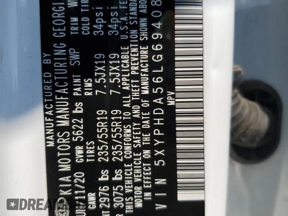 2020 Kia Sorento EX с VIN 5XYPHDA56LG694085, выставлен на аукционе Copart как лот 70769275 с пробегом 88 726 миль миль и Чистый • Clean title. История ставок и продаж доступна на DreamBid. Изображение 13.