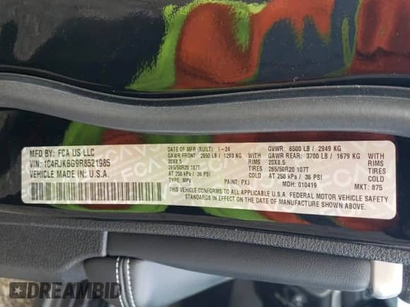 2024 Jeep Grand Cherokee Limited с VIN 1C4RJKBG9R8521985, выставлен на аукционе Copart как лот 69839305 с пробегом 28 829 миль миль и Списание • Salvage title. История ставок и продаж доступна на DreamBid. Изображение 13.