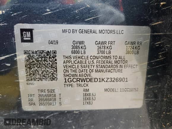 2019 Chevrolet Silverado 1500 RST z VIN 1GCRWDED1KZ326901, wystawiony jako Copart lot #45956575 z przebiegiem 160 390 mil mil oraz Czysty tytuł • Clean title. Historia ofert i sprzedaży dostępna na DreamBid. Obrazek 14.