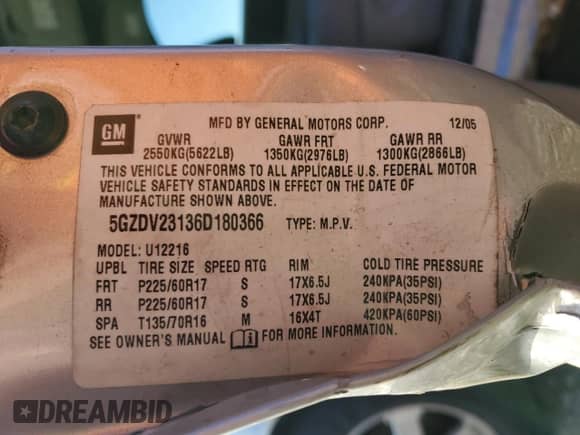 2006 Saturn Relay 3 with VIN 5GZDV23136D180366, listed as a Copart auction lot 84109144 with 198,201 mi miles and Salvage title. Bid and sale history available at DreamBid. Image 14.