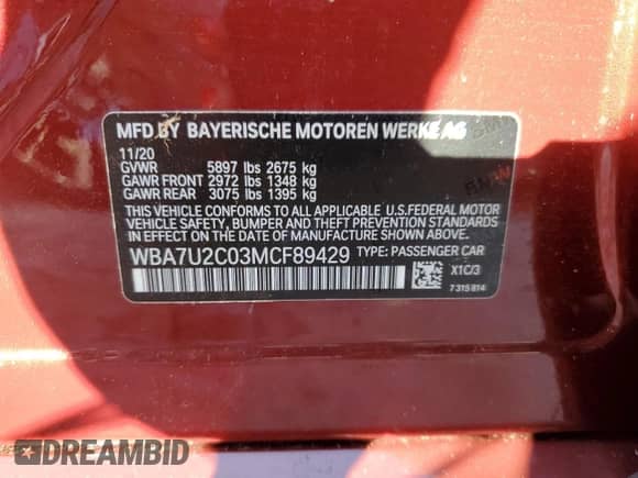 2021 BMW 7 Series 750i xDrive z VIN WBA7U2C03MCF89429, wystawiony jako Copart lot #74616114 z przebiegiem Nie podano mil oraz Nie do naprawy • Non repairable. Historia ofert i sprzedaży dostępna na DreamBid. Obrazek 13.