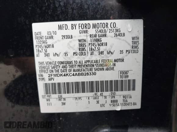 2010 Ford Edge Limited с VIN 2FMDK4KC4ABB28330, выставлен на аукционе IAAI как лот 42990926 с пробегом 165 899 миль миль и . История ставок и продаж доступна на DreamBid. Изображение 9.