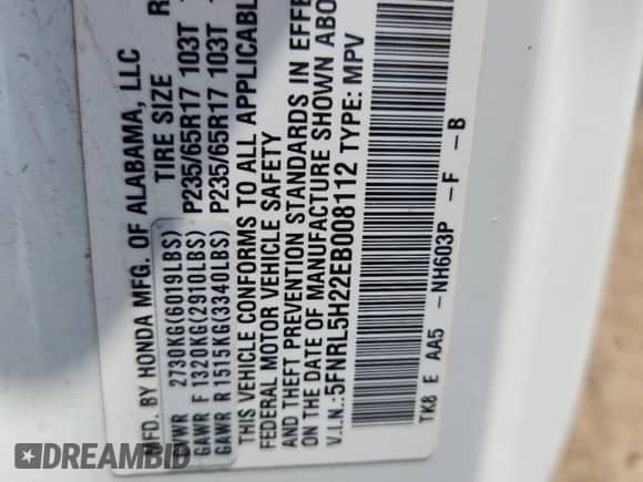 2014 Honda Odyssey LX with VIN 5FNRL5H22EB008112, listed as a Copart auction lot 70187875 with 86,365 mi miles and Salvage title. Bid and sale history available at DreamBid. Image 14.