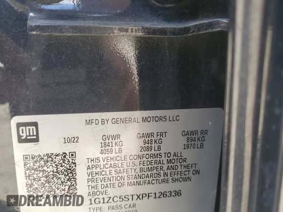 2023 Chevrolet Malibu LS с VIN 1G1ZC5STXPF126336, выставлен на аукционе Copart как лот 69939005 с пробегом 66 535 миль миль и Списание • Salvage title. История ставок и продаж доступна на DreamBid. Изображение 13.