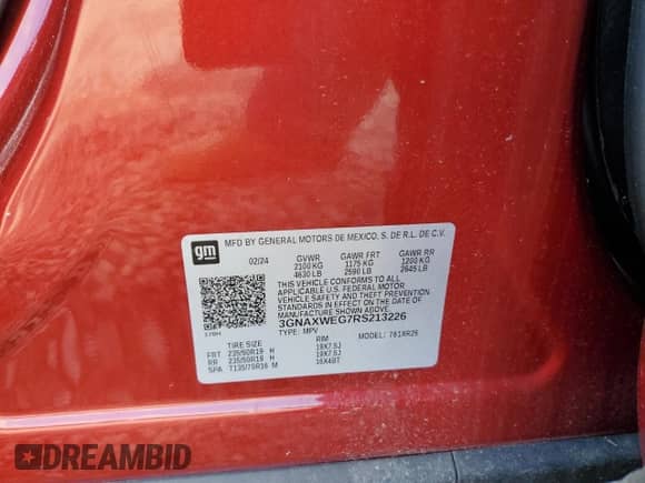 2024 Chevrolet Equinox RS with VIN 3GNAXWEG7RS213226, listed as a Copart auction lot 69735045 with 24,947 mi miles and Salvage title. Bid and sale history available at DreamBid. Image 13.