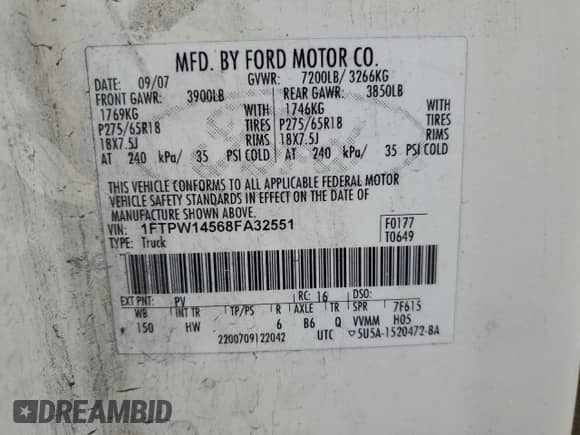 2008 Ford F-150 XLT с VIN 1FTPW14568FA32551, выставлен на аукционе Copart как лот 82453475 с пробегом 196 348 миль миль и Чистый • Clean title. История ставок и продаж доступна на DreamBid. Изображение 12.