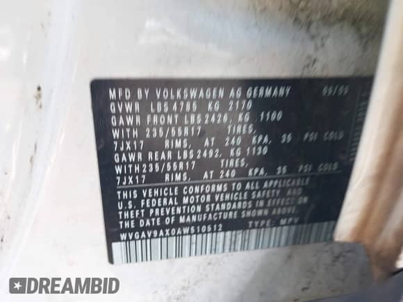 2010 Volkswagen Tiguan с VIN WVGAV9AX0AW510512, выставлен на аукционе IAAI как лот 42532527 с пробегом 193 910 миль миль и . История ставок и продаж доступна на DreamBid. Изображение 9.