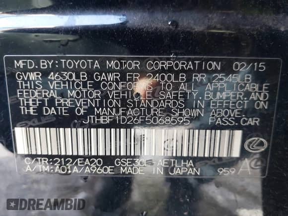 2015 Lexus IS 250 z VIN JTHBF1D26F5068595, wystawiony jako IAAI lot #43299958 z przebiegiem 110 870 mil mil oraz . Historia ofert i sprzedaży dostępna na DreamBid. Obrazek 9.