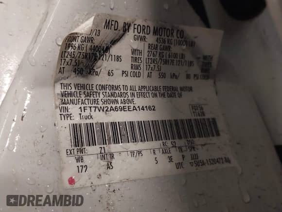 2014 Ford F-250 XL с VIN 1FT7W2A69EEA14162, выставлен на аукционе IAAI как лот 41801558 с пробегом 240 201 миль миль и . История ставок и продаж доступна на DreamBid. Изображение 9.