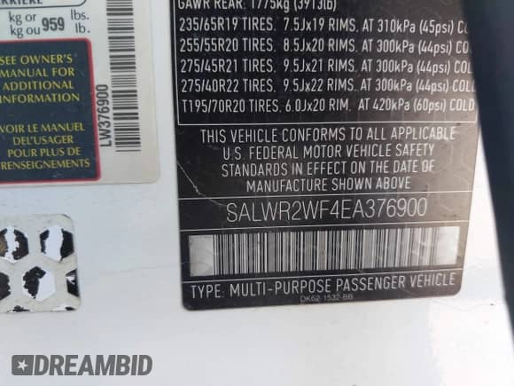2014 Land Rover Range Rover Sport HSE with VIN SALWR2WF4EA376900, listed as a IAAI auction lot 42938477 with 118,816 mi miles and . Bid and sale history available at DreamBid. Image 9.