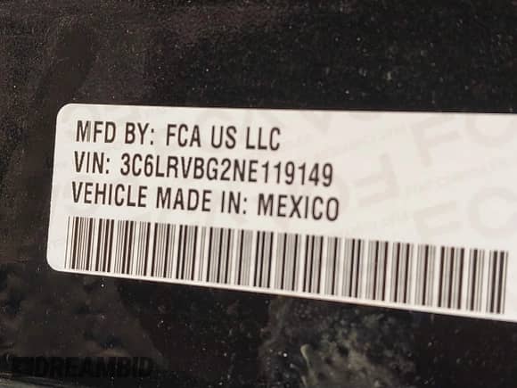 2022 Ram ProMaster Cargo with VIN 3C6LRVBG2NE119149, listed as a IAAI auction lot 41807287 with 24,360 mi miles and . Bid and sale history available at DreamBid. Image 9.