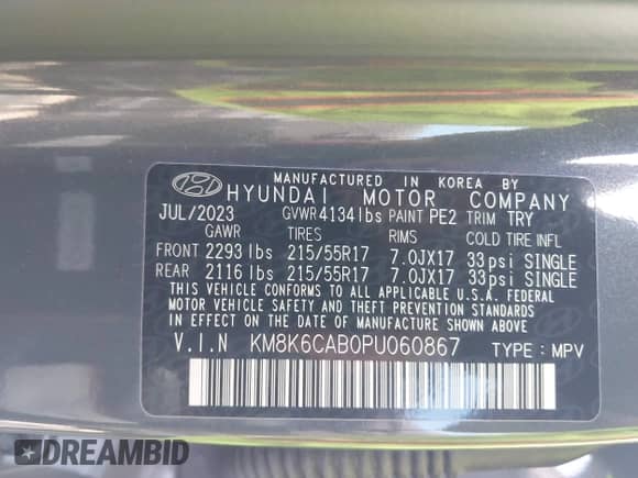 2023 Hyundai Kona SEL с VIN KM8K6CAB0PU060867, выставлен на аукционе IAAI как лот 42970909 с пробегом 33 511 миль миль и . История ставок и продаж доступна на DreamBid. Изображение 9.
