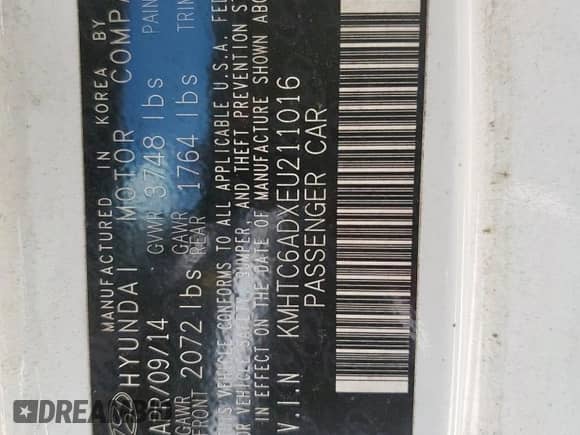 2014 Hyundai Veloster с VIN KMHTC6ADXEU211016, выставлен на аукционе Copart как лот 65572325 с пробегом 144 191 миль миль и Списание • Salvage title. История ставок и продаж доступна на DreamBid. Изображение 13.