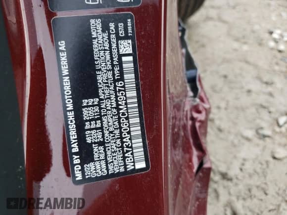 2023 BMW 4 Series 430i xDrive with VIN WBA73AP06PCM49576, listed as a Copart auction lot 54589993 with 1,742 mi miles and . Bid and sale history available at DreamBid. Image 12.