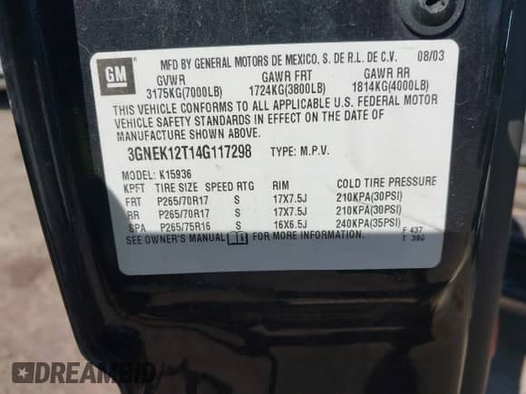 2004 Chevrolet Avalanche Z71 z VIN 3GNEK12T14G117298, wystawiony jako IAAI lot #42600262 z przebiegiem 209 889 mil mil oraz . Historia ofert i sprzedaży dostępna na DreamBid. Obrazek 9.
