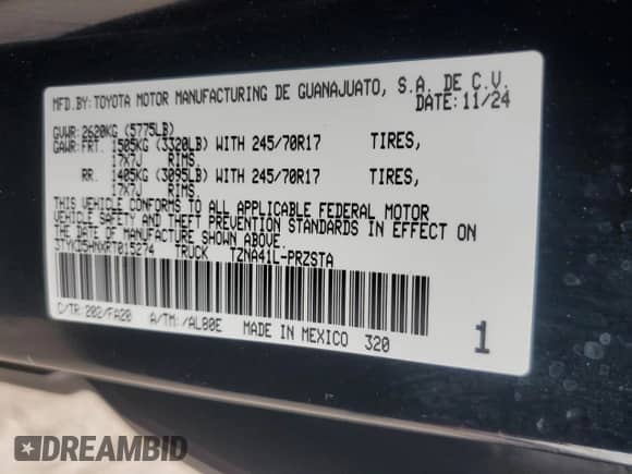 2024 Toyota Tacoma SR с VIN 3TYKD5HNXRT015274, выставлен на аукционе Copart как лот 89548525 с пробегом 16 536 миль миль и Списание • Salvage title. История ставок и продаж доступна на DreamBid. Изображение 12.