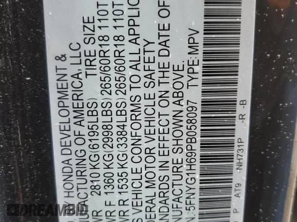 2023 Honda Pilot TrailSport with VIN 5FNYG1H69PB058097, listed as a Copart auction lot 57838855 with Not provided miles and Salvage title. Bid and sale history available at DreamBid. Image 14.