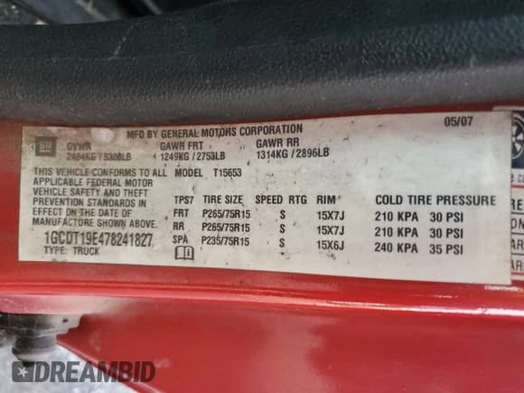 2007 Chevrolet Colorado 1LT с VIN 1GCDT19E478241827, выставлен на аукционе Copart как лот 82529415 с пробегом 232 317 миль миль и Чистый • Clean title. История ставок и продаж доступна на DreamBid. Изображение 12.