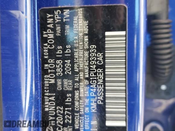 2023 Hyundai Elantra Limited z VIN KMHLP4AG1PU493939, wystawiony jako Copart lot #72022115 z przebiegiem 26 647 mil mil oraz Szkoda całkowita • Salvage title. Historia ofert i sprzedaży dostępna na DreamBid. Obrazek 12.