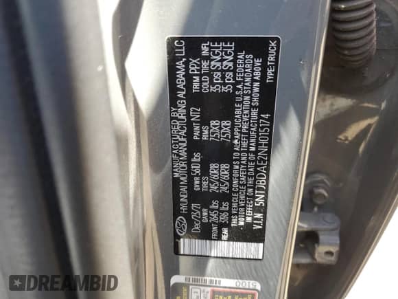 2022 Hyundai Santa Cruz SEL с VIN 5NTJBDAE2NH015174, выставлен на аукционе Copart как лот 60249624 с пробегом 19 407 миль миль и Списание • Salvage title. История ставок и продаж доступна на DreamBid. Изображение 14.