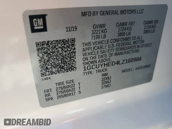 2020 Chevrolet Silverado 1500 High Country with VIN 1GCUYHED4LZ160984, listed as a Copart auction lot 62742345 with 43,161 mi miles and Salvage title. Bid and sale history available at DreamBid. Image 12.