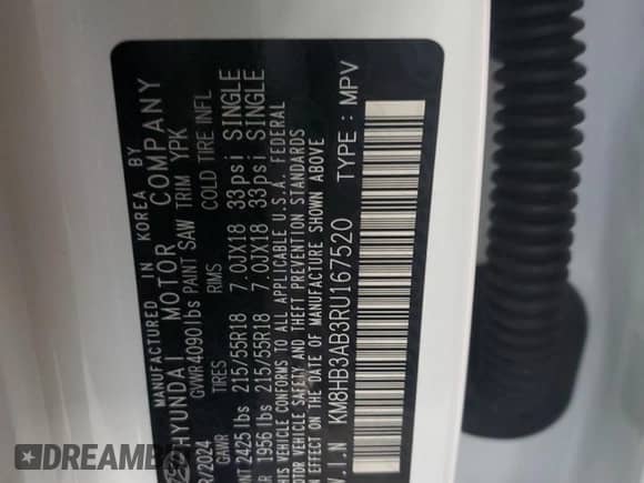 2024 Hyundai Kona SEL с VIN KM8HB3AB3RU167520, выставлен на аукционе Copart как лот 72152694 с пробегом 3 029 миль миль и Списание • Salvage title. История ставок и продаж доступна на DreamBid. Изображение 13.