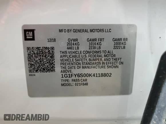 2019 Chevrolet Bolt EV LT с VIN 1G1FY6S00K4118802, выставлен на аукционе Copart как лот 81771415 с пробегом 76 862 миль миль и Списание • Salvage title. История ставок и продаж доступна на DreamBid. Изображение 12.