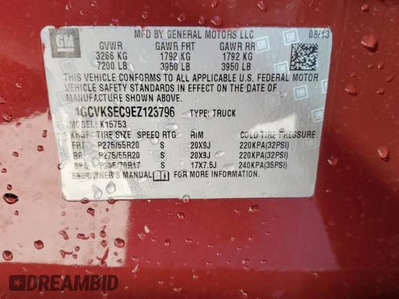 2014 Chevrolet Silverado 1500 LTZ with VIN 1GCVKSEC9EZ123796, listed as a Copart auction lot 86648805 with 95,389 mi miles and Salvage title. Bid and sale history available at DreamBid. Image 13.